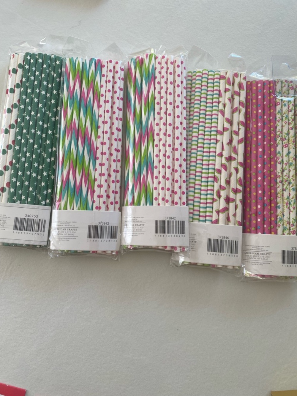 Pink & Green Party Paper Straws - Mixed Patterns